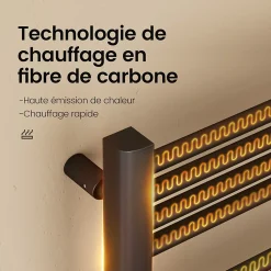 EMKE Sèche-Serviettes Électrique 1200 x 540 mm,Porte-serviettes de salle de bain avec interrupteur tactile et minuterie,Noir,600W