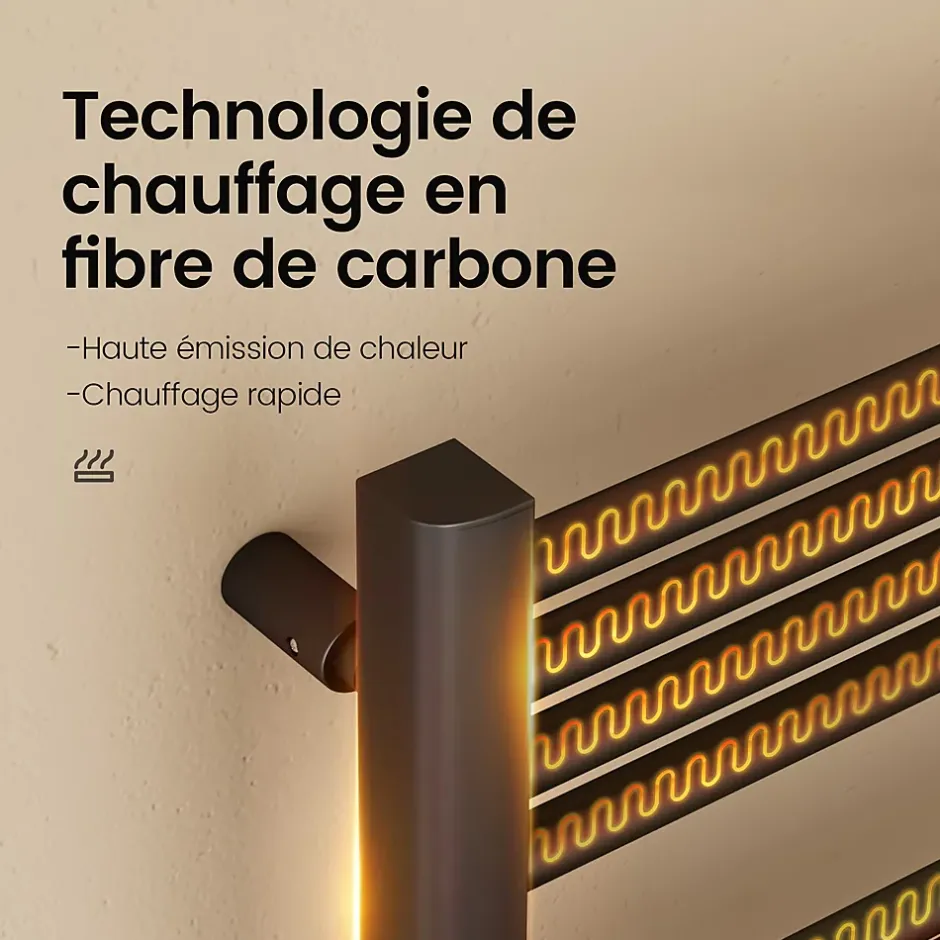 EMKE Sèche-Serviettes Électrique 1200 x 540 mm,Porte-serviettes de salle de bain avec interrupteur tactile et minuterie,Noir,600W