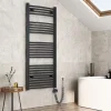 EMKE Sèche-serviettes électrique avec thermostat 140 x 60 cm, radiateur de salle de bain incurvé, gris anthracite, 600 watts