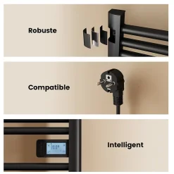 EMKE Sèche-Serviettes Électrique 750 x 400 mm,Porte-serviettes de salle de bain avec interrupteur tactile et minuterie,Noir,180W* Sèche-Serviettes Électrique