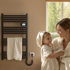 EMKE Sèche-Serviettes Électrique 750 x 400 mm,Porte-serviettes de salle de bain avec interrupteur tactile et minuterie,Noir,180W* Sèche-Serviettes Électrique