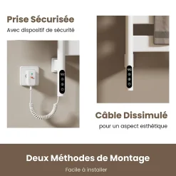 EMKE Sèche-serviettes électrique, rotatif à 180, 76 x 45 cm, sèche-serviettes et radiateur pour salle de bain, blanc brillant