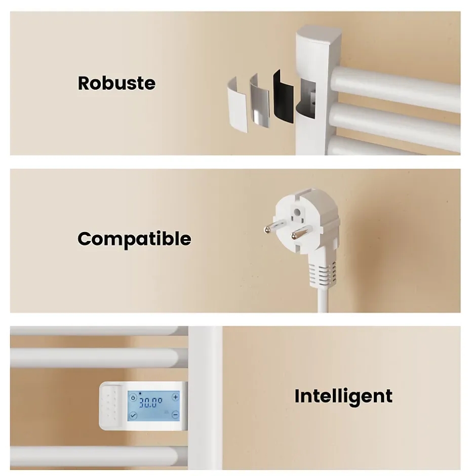 EMKE Sèche-Serviettes Électrique 1200 x 400 mm,Porte-serviettes de salle de bain avec interrupteur tactile et minuterie,Blanc,450W* Sèche-Serviettes Électrique