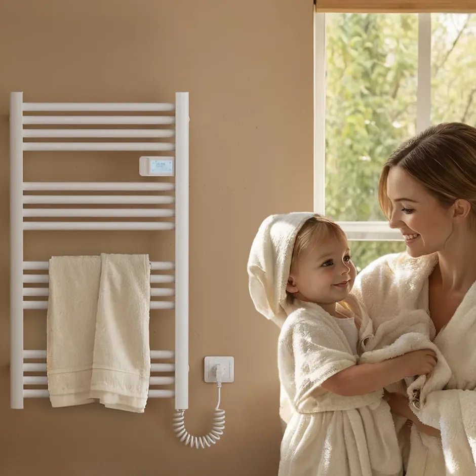 EMKE Sèche-Serviettes Électrique 1200 x 400 mm,Porte-serviettes de salle de bain avec interrupteur tactile et minuterie,Blanc,450W* Sèche-Serviettes Électrique