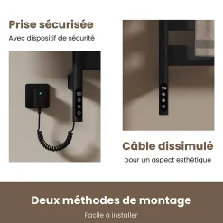 EMKE Sèche-serviettes électrique, rotatif à 180, 76 x 45 cm, sèche-serviettes et radiateur pour salle de bain, Noir mat* Sèche-Serviettes Électrique