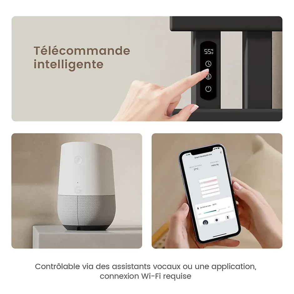 EMKE Sèche-Serviettes Électrique de salle de bain 1000 x 500 mm, Porte-serviettes chauffant électrique, Noir 350W* Sèche-Serviettes Électrique