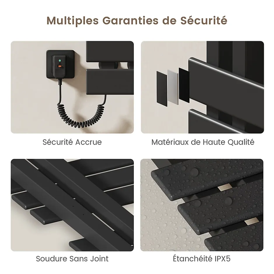 EMKE Sèche-Serviettes Électrique de salle de bain 1000 x 500 mm, Porte-serviettes chauffant électrique, Noir 350W* Sèche-Serviettes Électrique