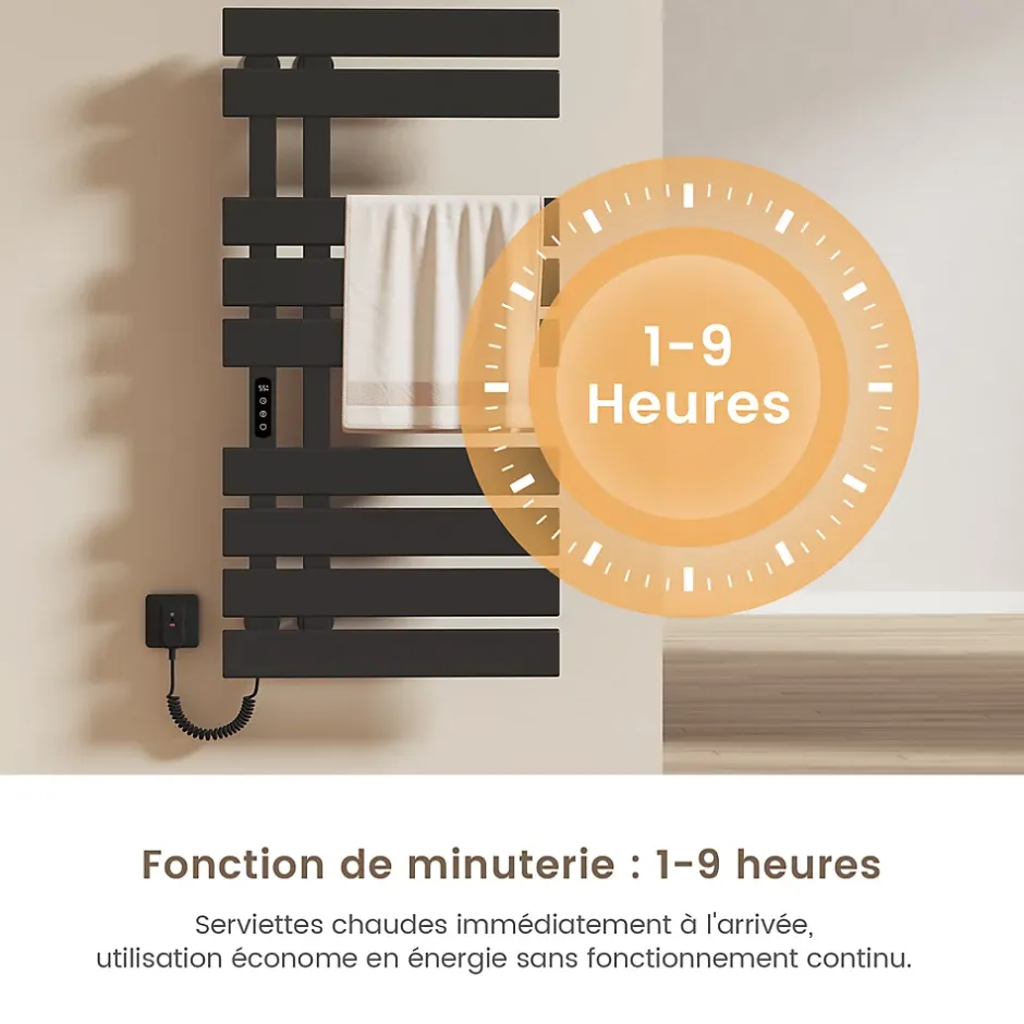 EMKE Sèche-Serviettes Électrique de salle de bain 1000 x 500 mm, Porte-serviettes chauffant électrique, Noir 350W* Sèche-Serviettes Électrique