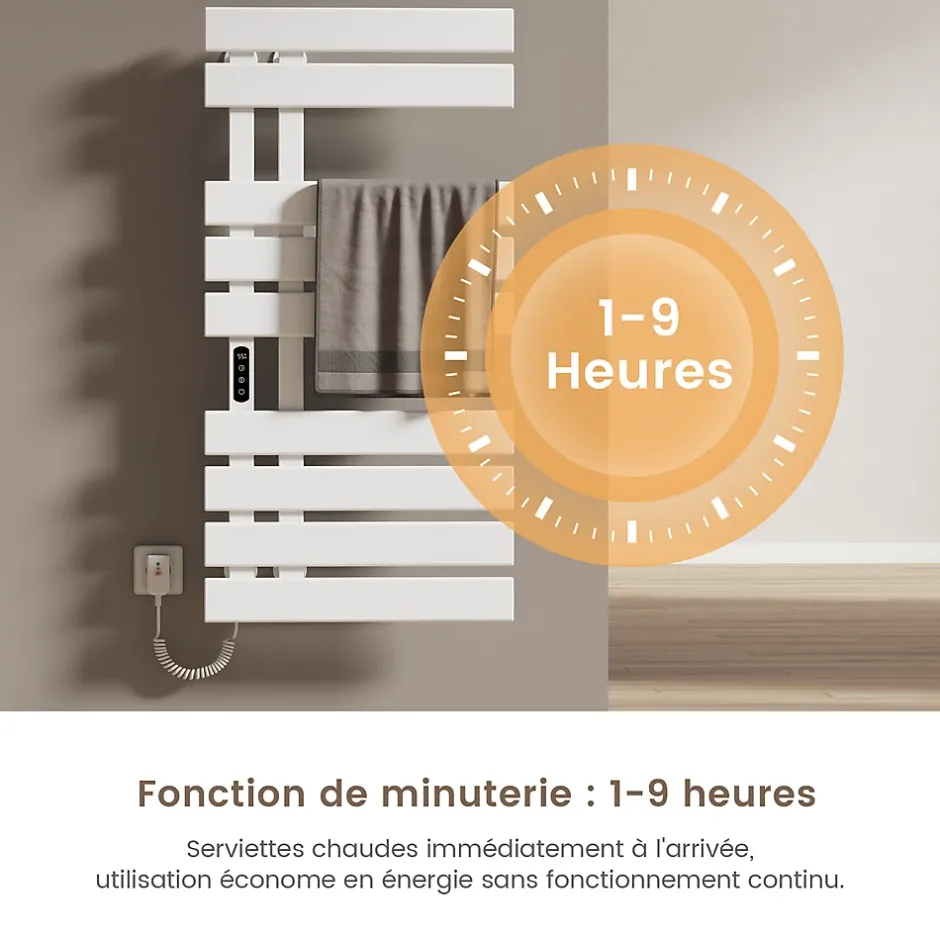 EMKE Sèche-Serviettes Électrique de salle de bain 1000 x 500 mm, Porte-serviettes chauffant électrique, Blanc 350W* Sèche-Serviettes Électrique