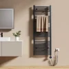 EMKE Sèche-serviettes électrique avec thermostat 140 x 50 cm, radiateur de salle de bain incurvé, gris anthracite, 600 watts