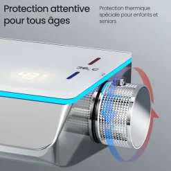 EMKE Système de Douche avec Thermostat, Chrome, Éclairage LED, Douche à Effet Pluie, 3 Modes de Jet, Bec de Sortie Inférieur* Colonne De Douche Thermostatique
