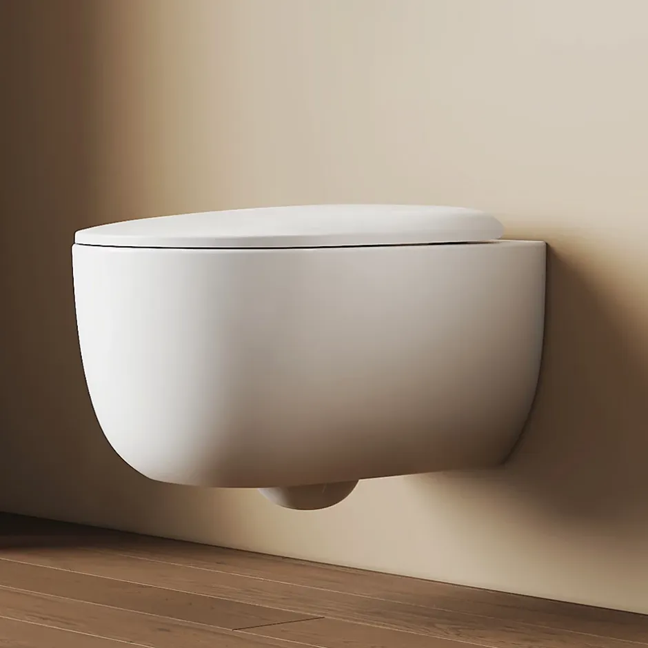 EMKE Toilettes Suspendue 555x365x355 mm Blanc Brillant, Design Sans Bord, Abattant à Fermeture Douce et Démontage Facile