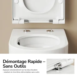 EMKE Toilettes Suspendue 555x365x355 mm Blanc Brillant, Design Sans Bord, Abattant à Fermeture Douce et Démontage Facile