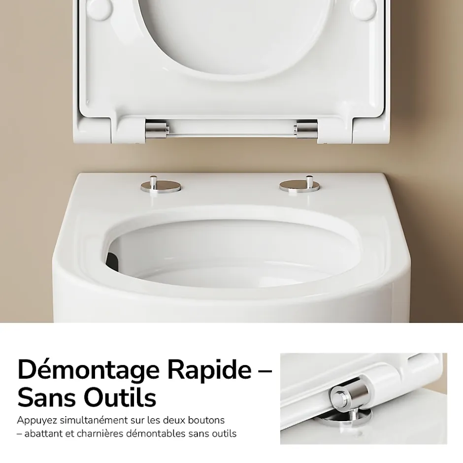 EMKE Toilettes Suspendue 555x365x355 mm Blanc Brillant, Design Sans Bord, Abattant à Fermeture Douce et Démontage Facile