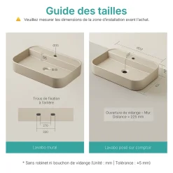 EMKE Vasque à Poser 40 x 60 x 11 cm, Lavabo Rectangulaire en Céramique pour Salle de Bain, Coins Arrondis R, Beige Mat