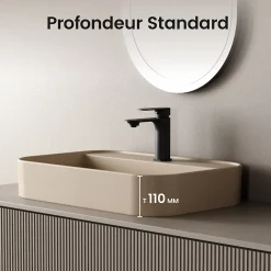 EMKE Vasque à Poser 40 x 60 x 11 cm, Lavabo Rectangulaire en Céramique pour Salle de Bain, Coins Arrondis R, Beige Mat