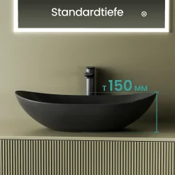 EMKE Vasque à Poser 615 x 360 x 155 mm, Lavabo Ovale en Céramique pour Salle de Bain, Installation sur Comptoir, Finition Noir Mat