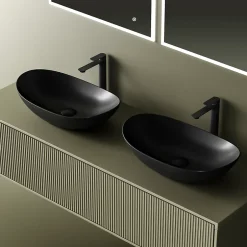 EMKE Vasque à Poser 615 x 360 x 155 mm, Lavabo Ovale en Céramique pour Salle de Bain, Installation sur Comptoir, Finition Noir Mat