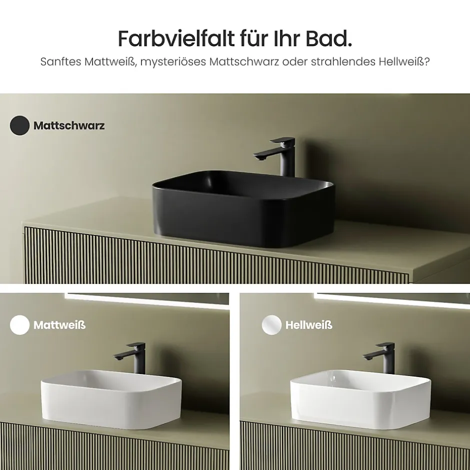 EMKE Vasque à Poser 505 x 380 x 150 mm, Lavabo Rectangulaire en Céramique pour Salle de Bain, Coins Arrondis R, Gris Foncé Mat* Vasque À Poser