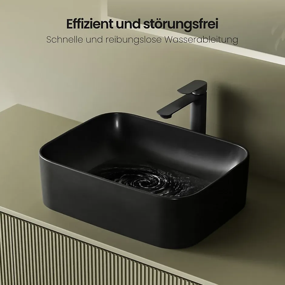 EMKE Vasque à Poser 610 x 380 x 150 mm, Lavabo Rectangulaire en Céramique pour Salle de Bain, Coins Arrondis R, Gris Foncé Mat* Vasque À Poser