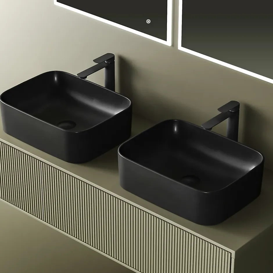 EMKE Vasque à Poser 610 x 380 x 150 mm, Lavabo Rectangulaire en Céramique pour Salle de Bain, Coins Arrondis R, Gris Foncé Mat* Vasque À Poser