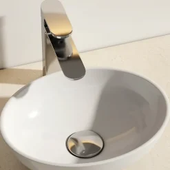 EMKE Vasque à Poser en céramique 35x27x11cm, Lavabo salle de bain Ovale, Lavabo à poser blanc brillant* Vasque À Poser