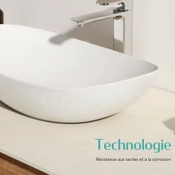 EMKE Vasque à Poser en céramique 35x27x11cm, Lavabo salle de bain Ovale, Lavabo à poser blanc brillant* Vasque À Poser