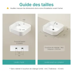 EMKE Vasque à Poser en céramique 40x40x11cm, Lavabo Carré avec robinet trou prépercé, Lavabo à poser blanc brillant