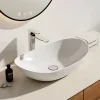 EMKE Vasque à Poser en céramique 61,5x36x15,5cm, Lavabo salle de bain Ovale, Lavabo à poser blanc brillant
