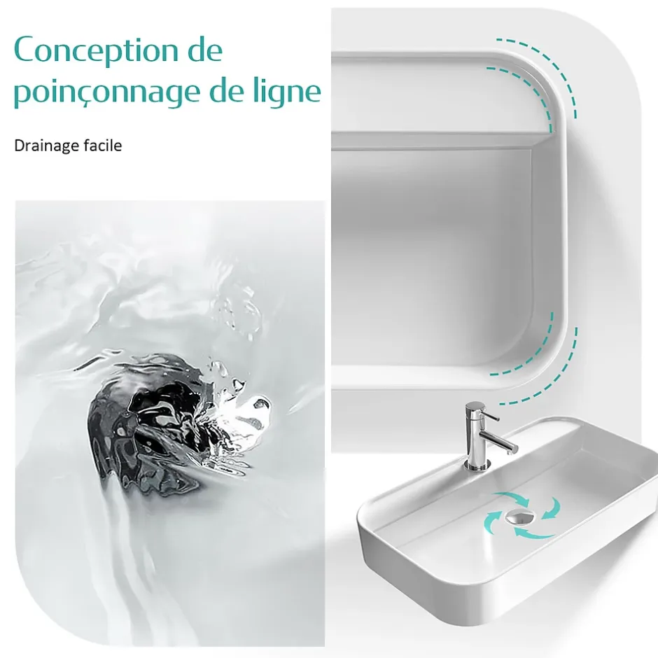 EMKE Vasque à Poser en céramique 60x40x11cm, Lavabo rectangulaire avec robinet trou prépercé, Lavabo à poser blanc brillant* Vasque À Poser
