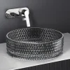 EMKE Vasque à Poser Ronde, 360 x 360 x 112 mm, Lavabo en Verre Noir, Design Montage sur Comptoir