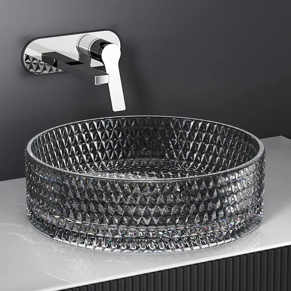 EMKE Vasque à Poser Ronde, 360 x 360 x 112 mm, Lavabo en Verre Noir, Design Montage sur Comptoir