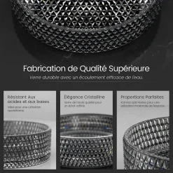 EMKE Vasque à Poser Ronde, 360 x 360 x 112 mm, Lavabo en Verre Noir, Design Montage sur Comptoir