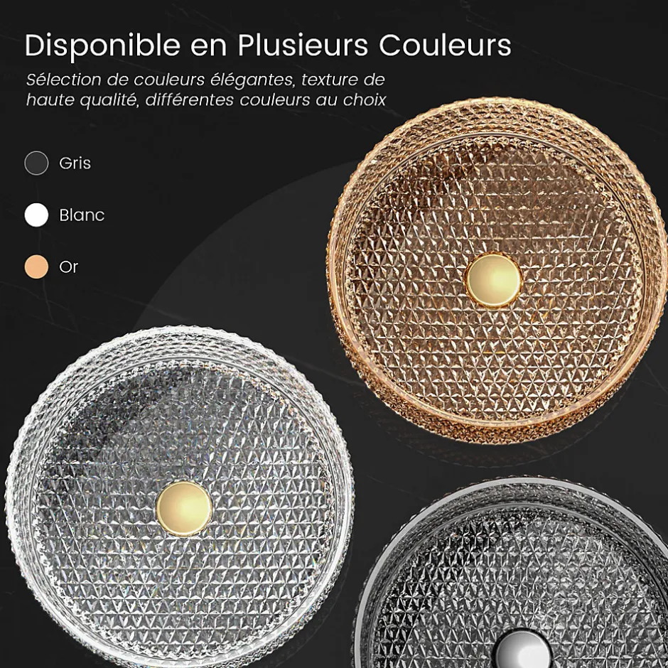 EMKE Vasque à Poser Ronde, 360 x 360 x 112 mm, Lavabo en Verre Noir, Design Montage sur Comptoir