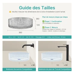 EMKE Vasque à Poser Ronde, 360 x 360 x 112 mm, Lavabo en Verre Transparent, Design Montage sur Comptoir