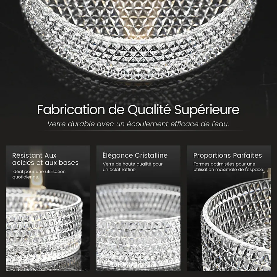 EMKE Vasque à Poser Ronde, 360 x 360 x 112 mm, Lavabo en Verre Transparent, Design Montage sur Comptoir