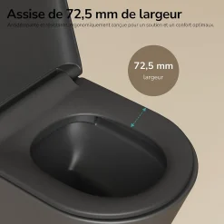 EMKE WC Suspendu Noir Mat en Céramique, Sans Bord, Double Chasse, Abattant UF Amovible Frein de Chute 360x365x490 mm* Wc Suspendu