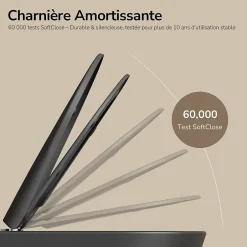 EMKE WC Suspendu Noir Mat en Céramique, Sans Bord, Double Chasse, Abattant UF Amovible Frein de Chute 360x365x490 mm* Wc Suspendu