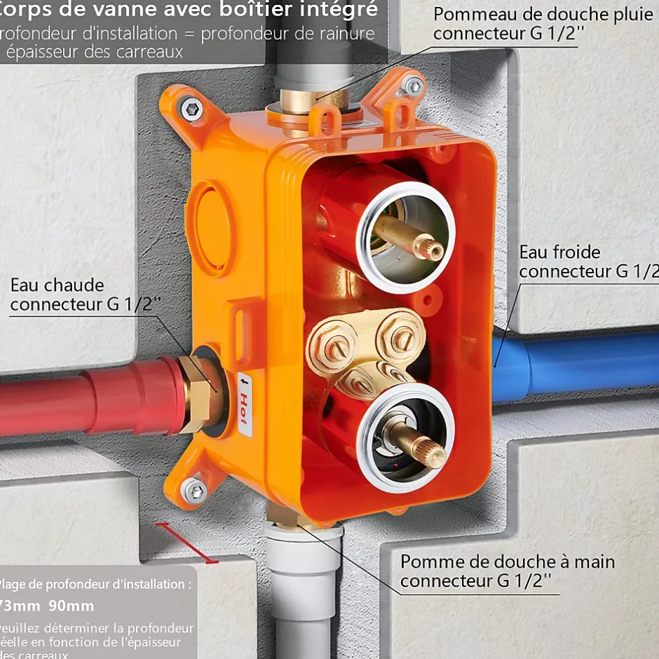 Homelody Encastré Colonne de Douche Thermostatique Système de Douche Rond Grande Douche de Tête Set de Douche Encastrée en Laiton Chromé