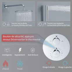 Homelody Encastré Colonne de Douche Thermostatique Système de Douche Rond Grande Douche de Tête Set de Douche Encastrée en Laiton Chromé