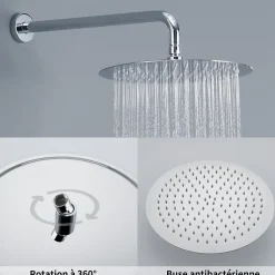 Homelody Encastré Colonne de Douche Thermostatique Système de Douche Rond Grande Douche de Tête Set de Douche Encastrée en Laiton Chromé