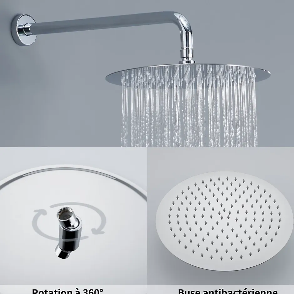 Homelody Encastré Colonne de Douche Thermostatique Système de Douche Rond Grande Douche de Tête Set de Douche Encastrée en Laiton Chromé