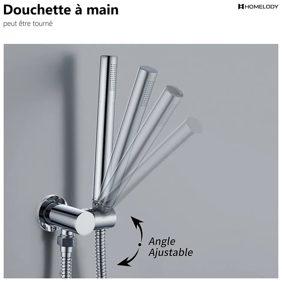 Homelody Encastré Colonne de Douche Thermostatique Système de Douche Rond Grande Douche de Tête Set de Douche Encastrée en Laiton Chromé