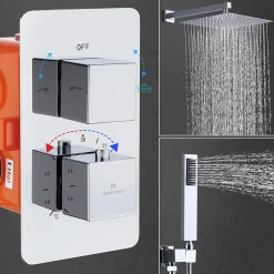 Homelody Encastré Colonne de Douche Thermostatique Système de Douche Grande Douche de Tête Set de Douche Encastrée en Laiton Chromé