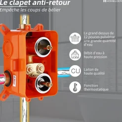 Homelody Encastré Colonne de Douche Thermostatique Système de Douche Grande Douche de Tête Set de Douche Encastrée en Laiton Chromé