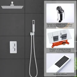 Homelody Encastré Colonne de Douche Thermostatique Système de Douche Grande Douche de Tête Set de Douche Encastrée en Laiton Chromé