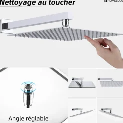 Homelody Encastré Colonne de Douche Thermostatique Système de Douche Grande Douche de Tête Set de Douche Encastrée en Laiton Chromé