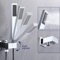 Homelody Encastré Colonne de Douche Thermostatique Système de Douche Grande Douche de Tête Set de Douche Encastrée en Laiton Chromé