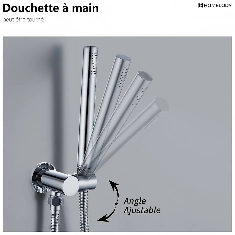 Homelody Encastré Colonne de Douche Thermostatique Système de Douche Rond Grande Douche de Tête Set de Douche Encastrée en Laiton Chromé* Colonne De Douche Encastrable