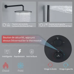 Homelody Encastré Ensemble de Douche Thermostatique Colonne de Douche Noir Système de douche Corps en Laiton* Colonne De Douche Encastrable